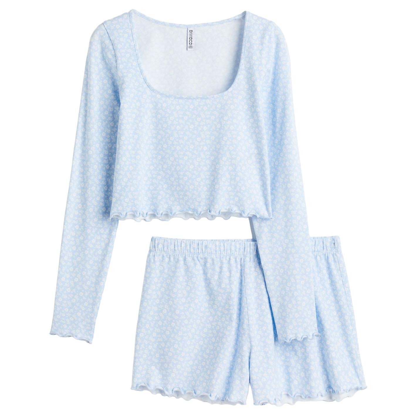 

Пижама H&M Floral Top and Shorts, светло-синий