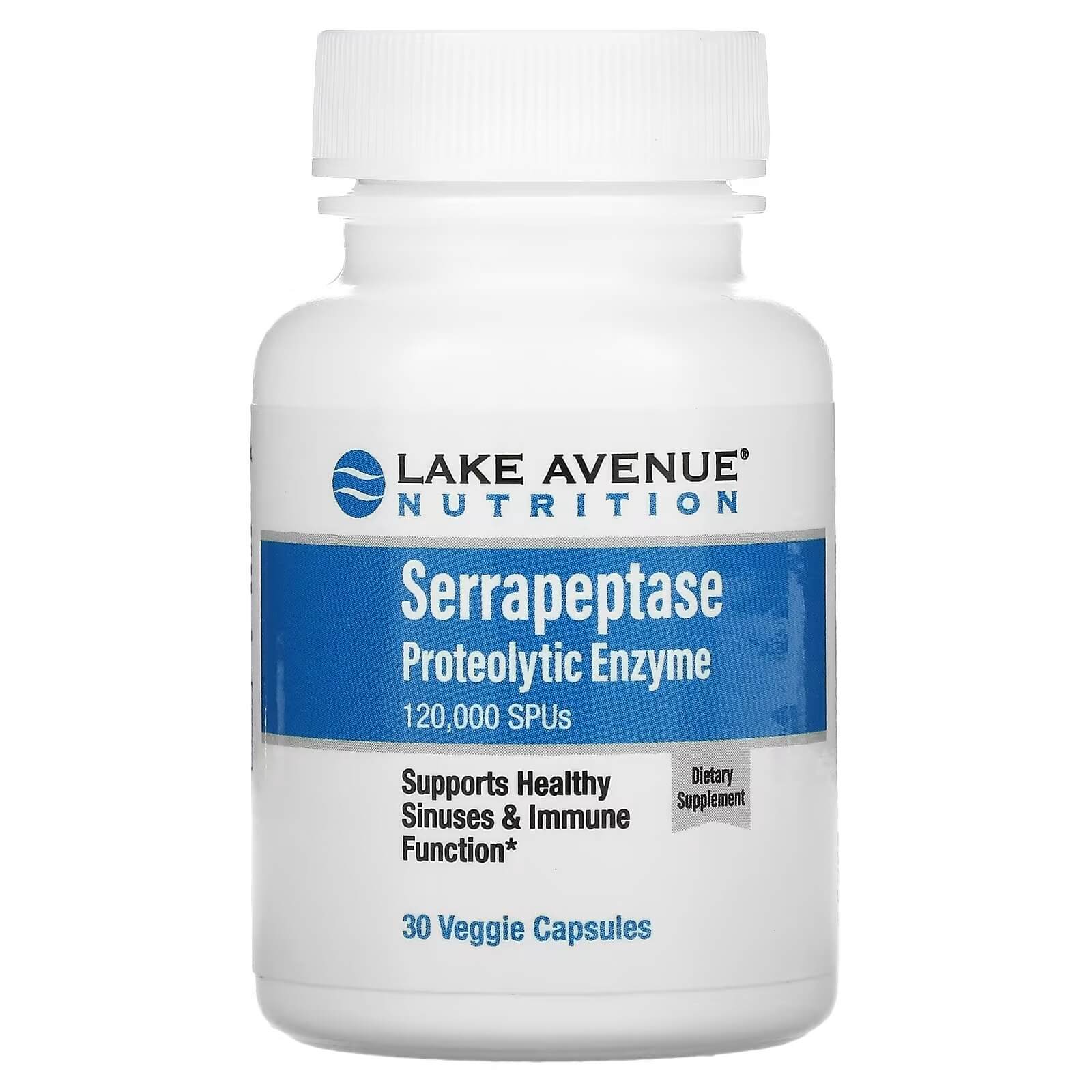 Серрапептаза и протеолитический фермент Lake Avenue Nutrition, 30 капсул solaray наттокиназа и серрапептаза 30