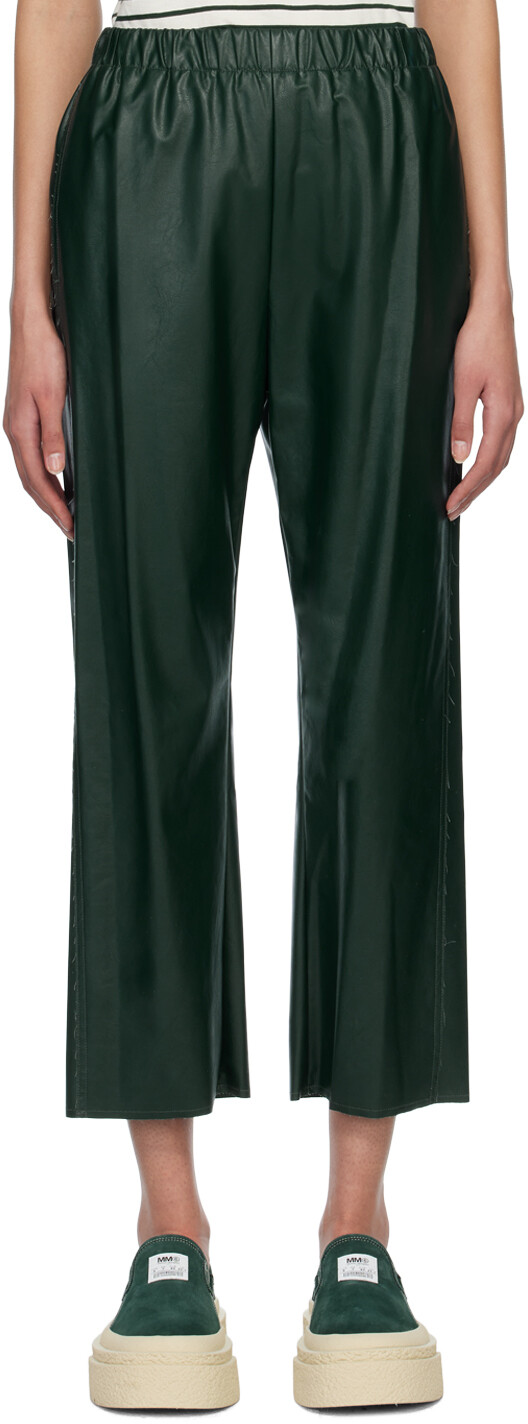 

Зеленые брюки из искусственной кожи с двумя карманами MM6 Maison Margiela, Зеленый
