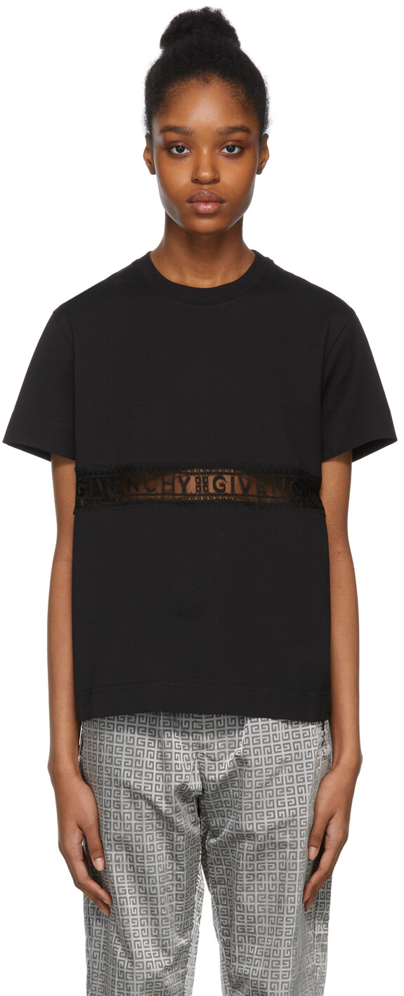 

Черная футболка с кружевной вставкой Givenchy, Черный