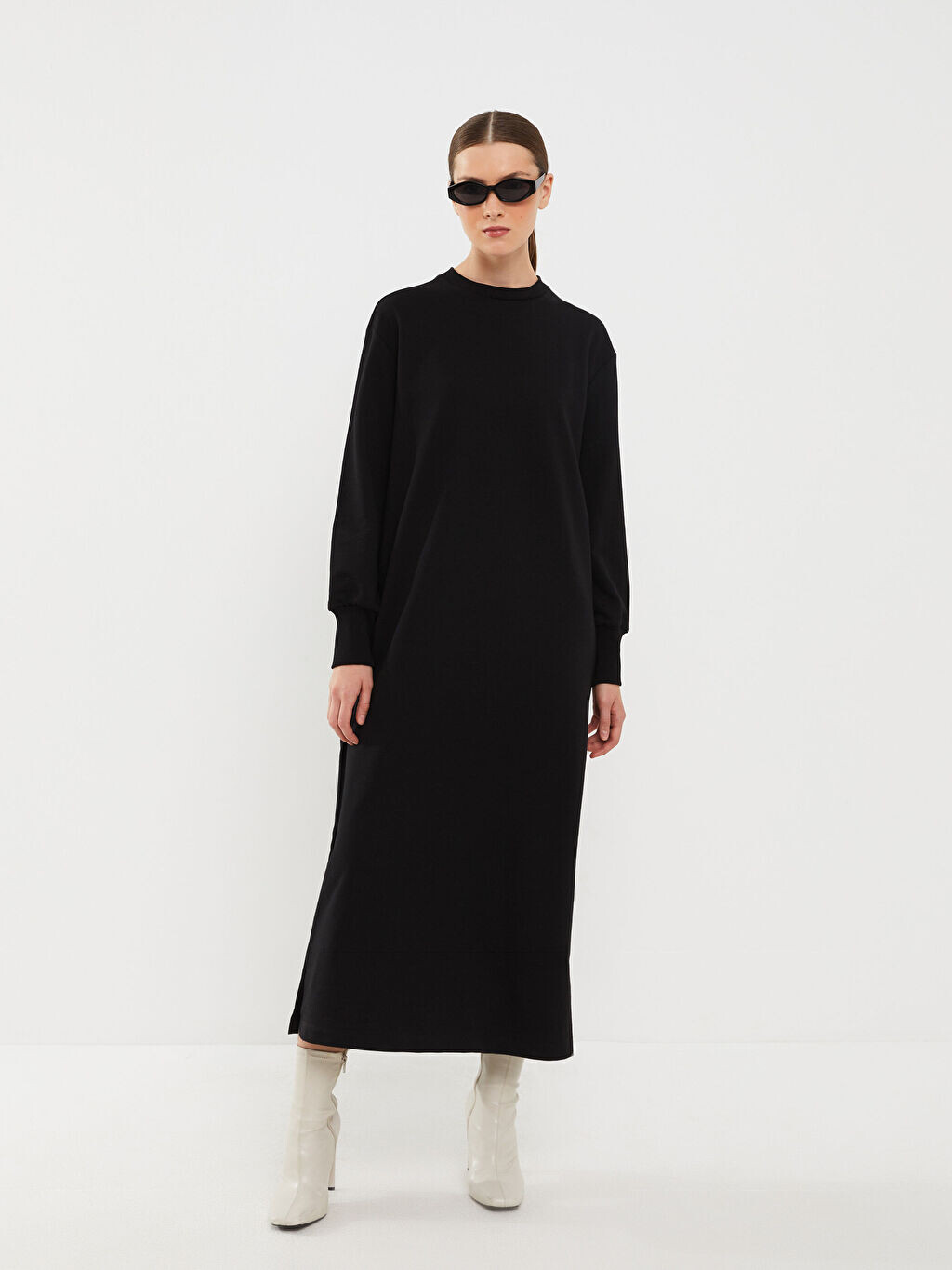 

Прямое женское платье с круглым вырезом и длинными рукавами LCW Modest