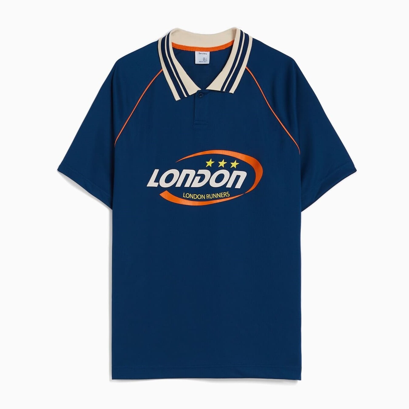 

Футболка-поло Bershka Retro Sporty Short Sleeve Football, темно-синий