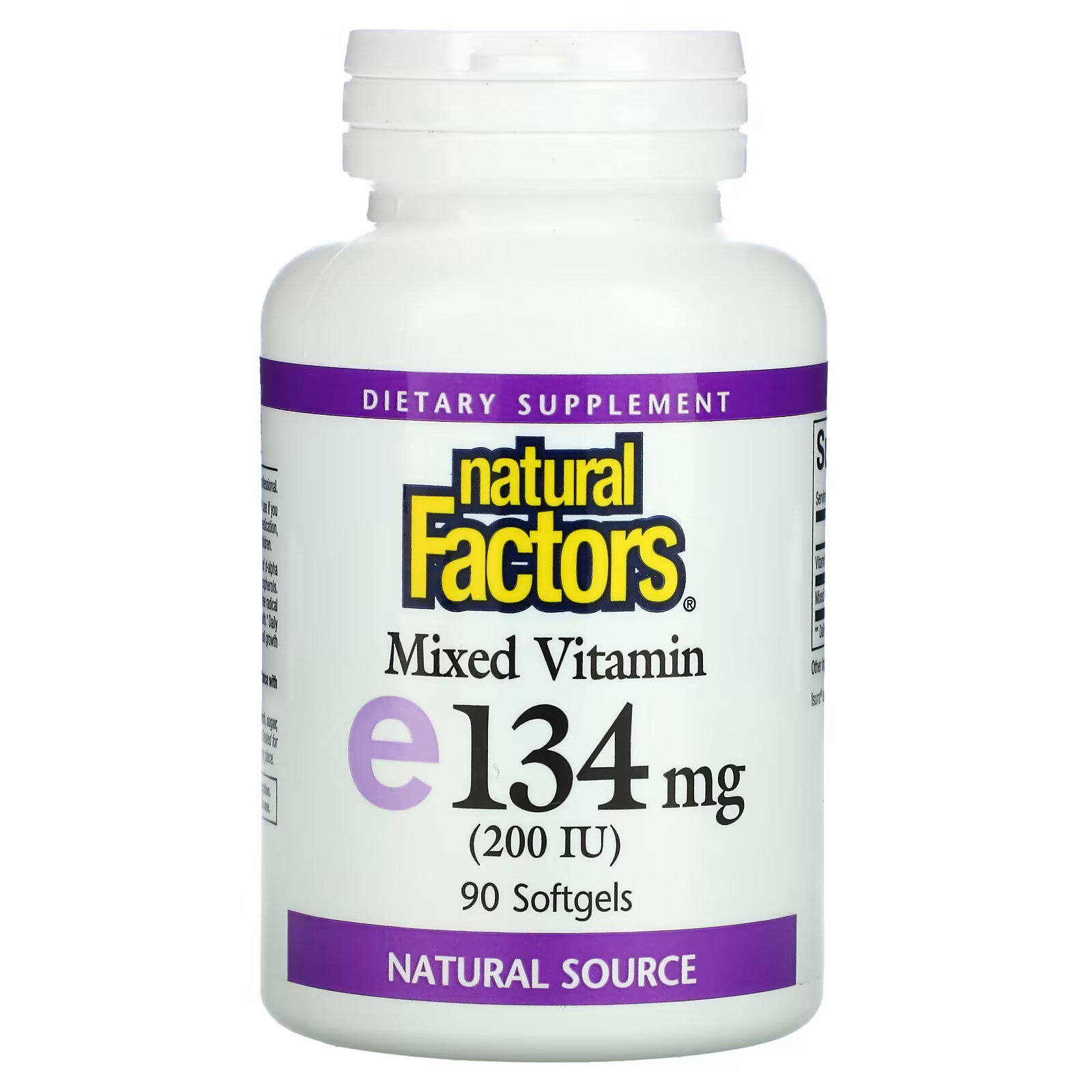 Natural Factors, смесь витаминов, витамин E, 200 МЕ, 90 мягких таблеток natural factors смесь витаминов e 268 мг 400 ме 180 капсул