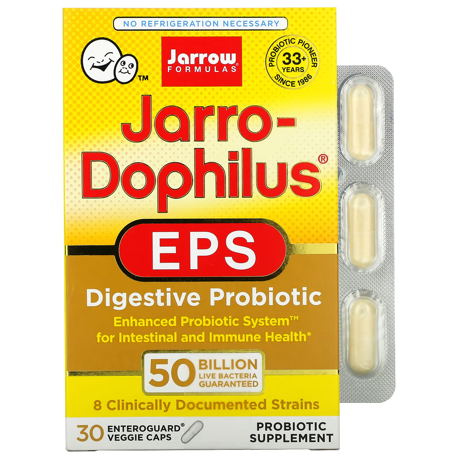 Jarrow Formulas, Jarro-Dophilus EPS, 50 млрд, 30 вегетарианских капсул Enteroguard jarrow formulas jarro dophilus вагинальный пробиотик для женщин 10 млрд кое 60 растительных капсул enteroguard