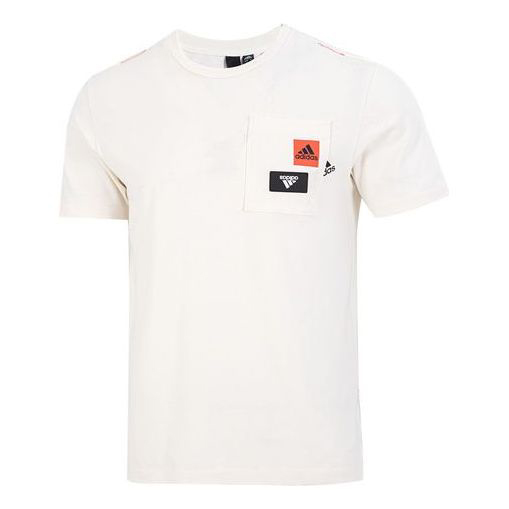 Футболка Adidas Solid Color Logo Printing Pocket Athleisure Casual Sports Round Neck Short Sleeve White T-Shirt, Белый