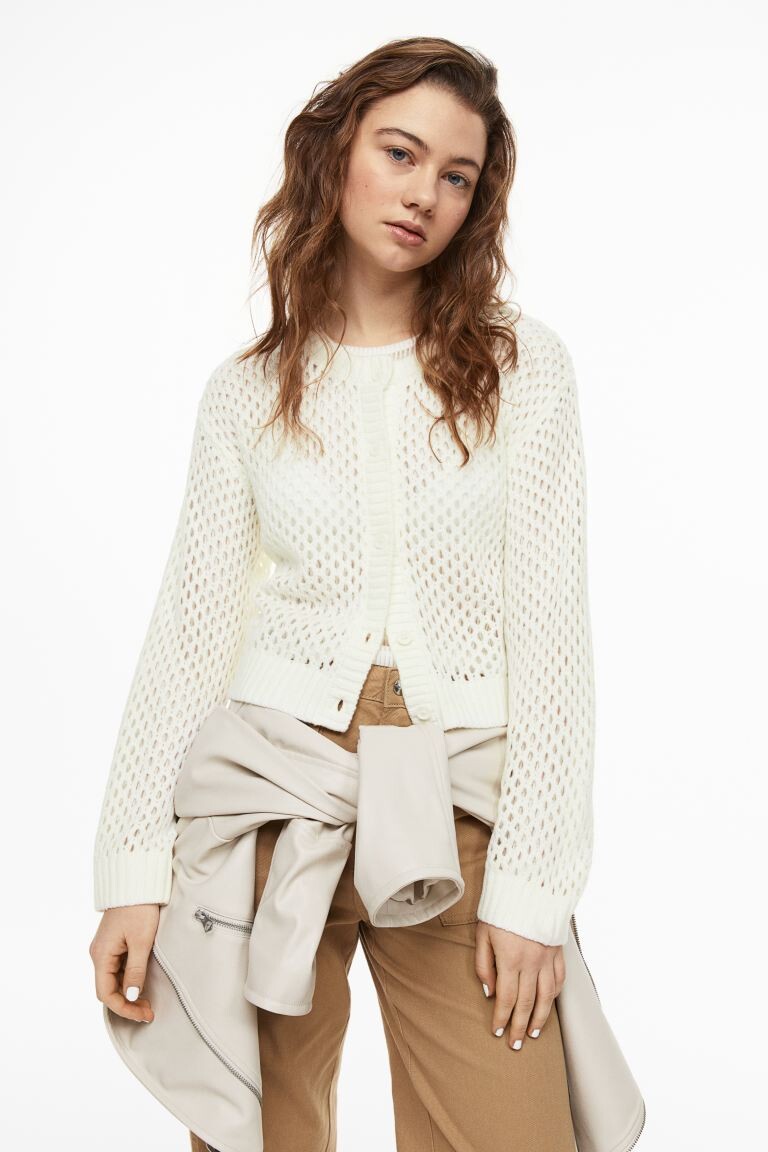 

Кардиган с ажурным плетением H&M, сливочный