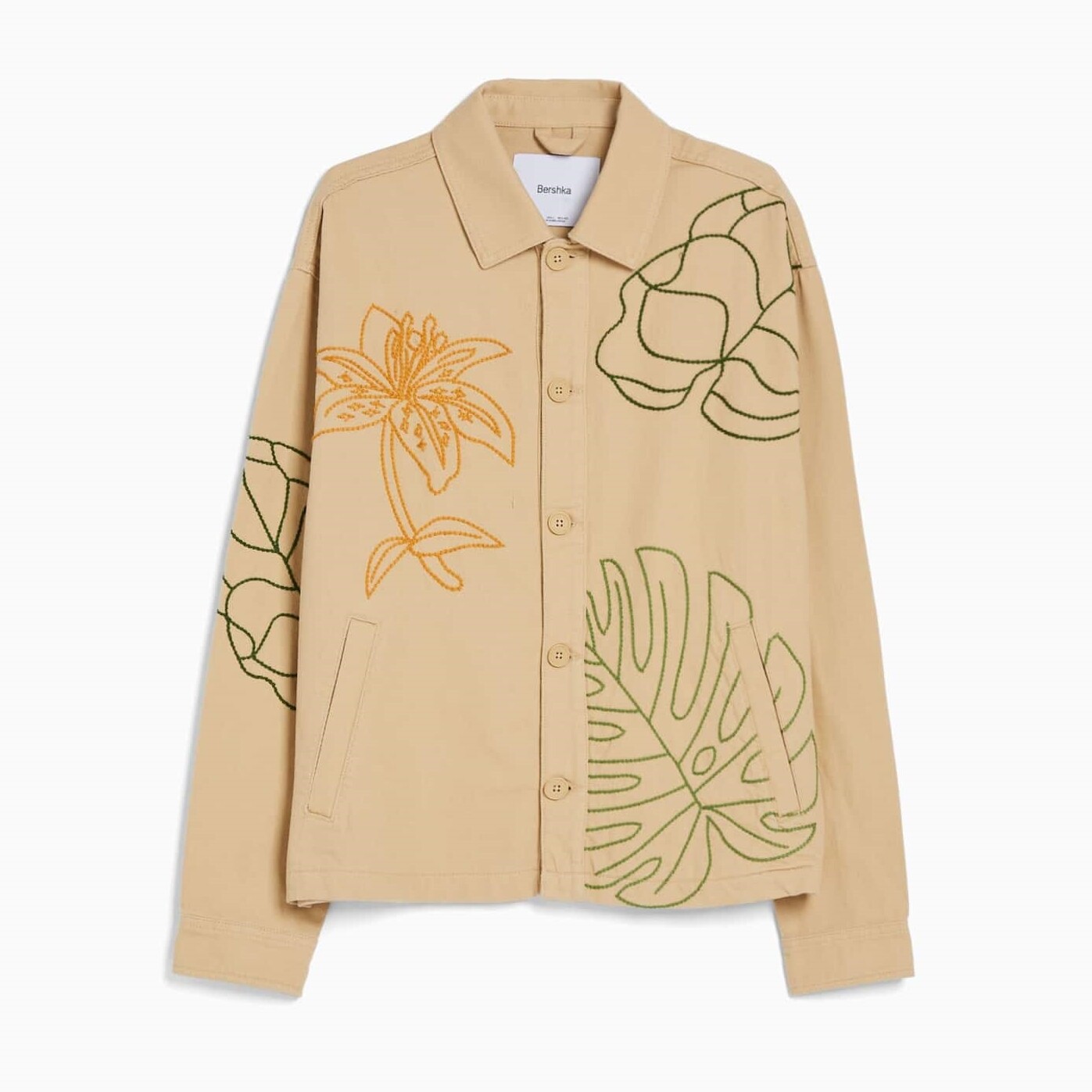 

Жакет Bershka Embroidered Cotton, бежевый