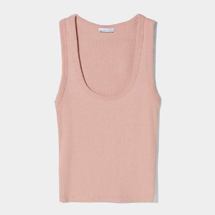 

Майка Bershka Sleeveless Ribbed, розовый