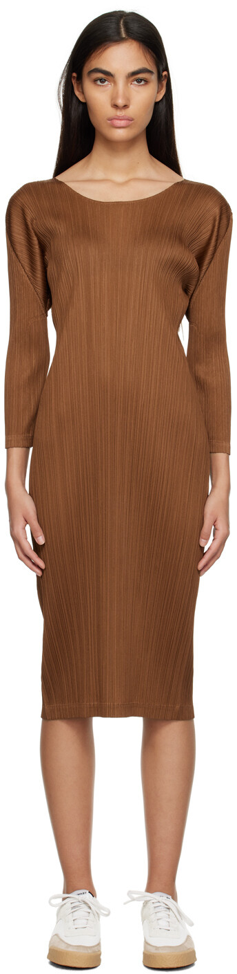 

Коричневое февральское платье-миди Monthly Colors Pleats Please Issey Miyake