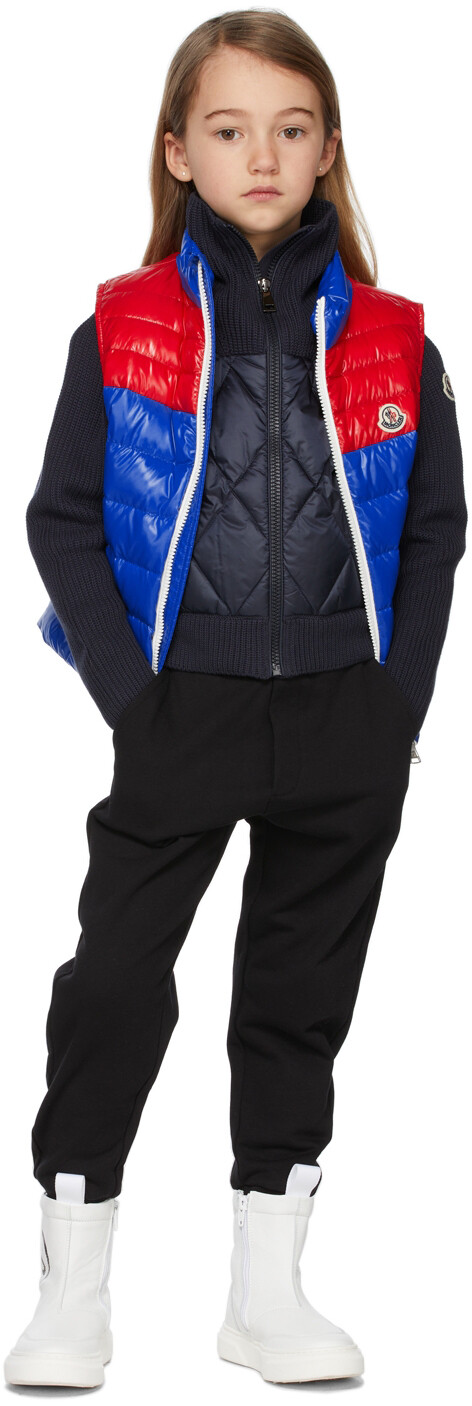 

Детский темно-синий пуховый кардиган с высоким воротником Moncler Enfant
