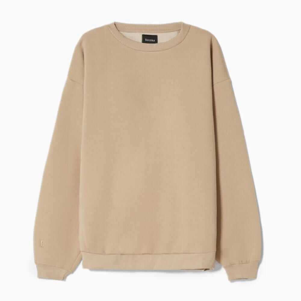 

Свитшот Bershka Oversize Round Neck, бежевый