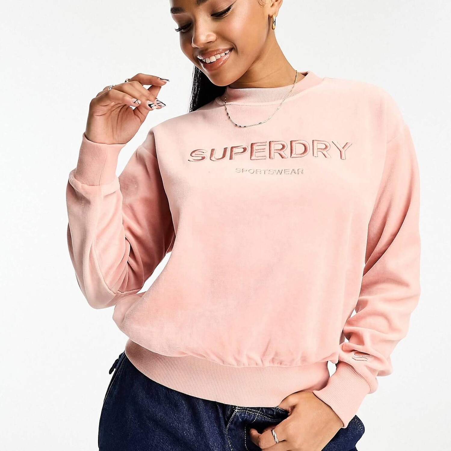 

Свитшот Superdry Velour Graphic Boxy Crew, бежево-розовый
