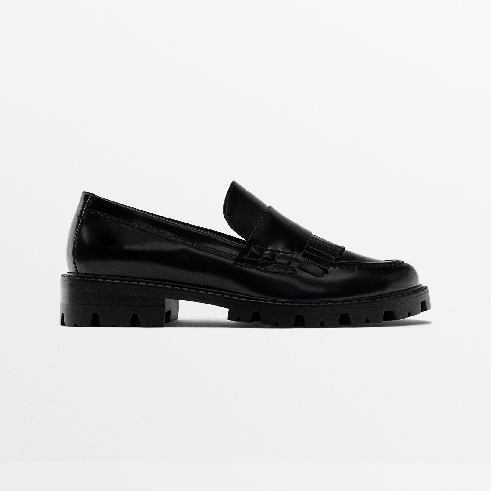 Лоферы Massimo Dutti Leather Track-sole, черный лоферы zara leather with track sole бежевый