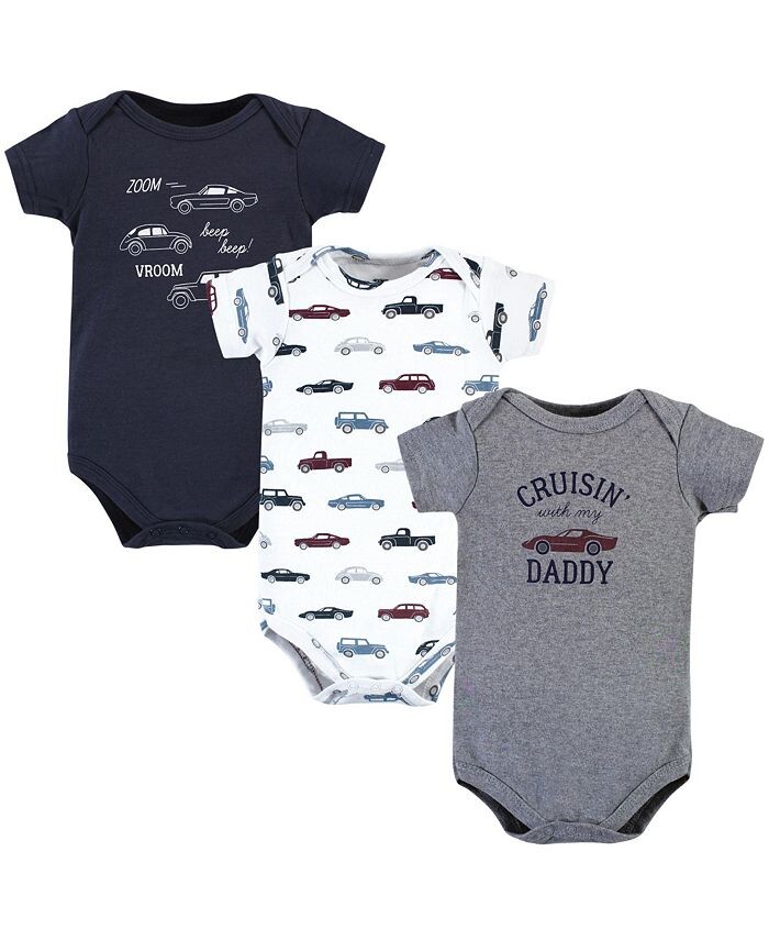 

Хлопковые боди для маленьких мальчиков, автомобили, 3 шт. Hudson Baby, серый
