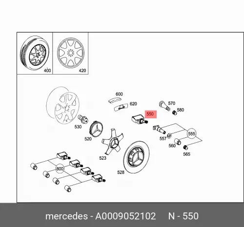 Датчик давления колеса A0009052102 MERCEDES-BENZ датчик давления водуха в шинах a0009053907 mercedes benz