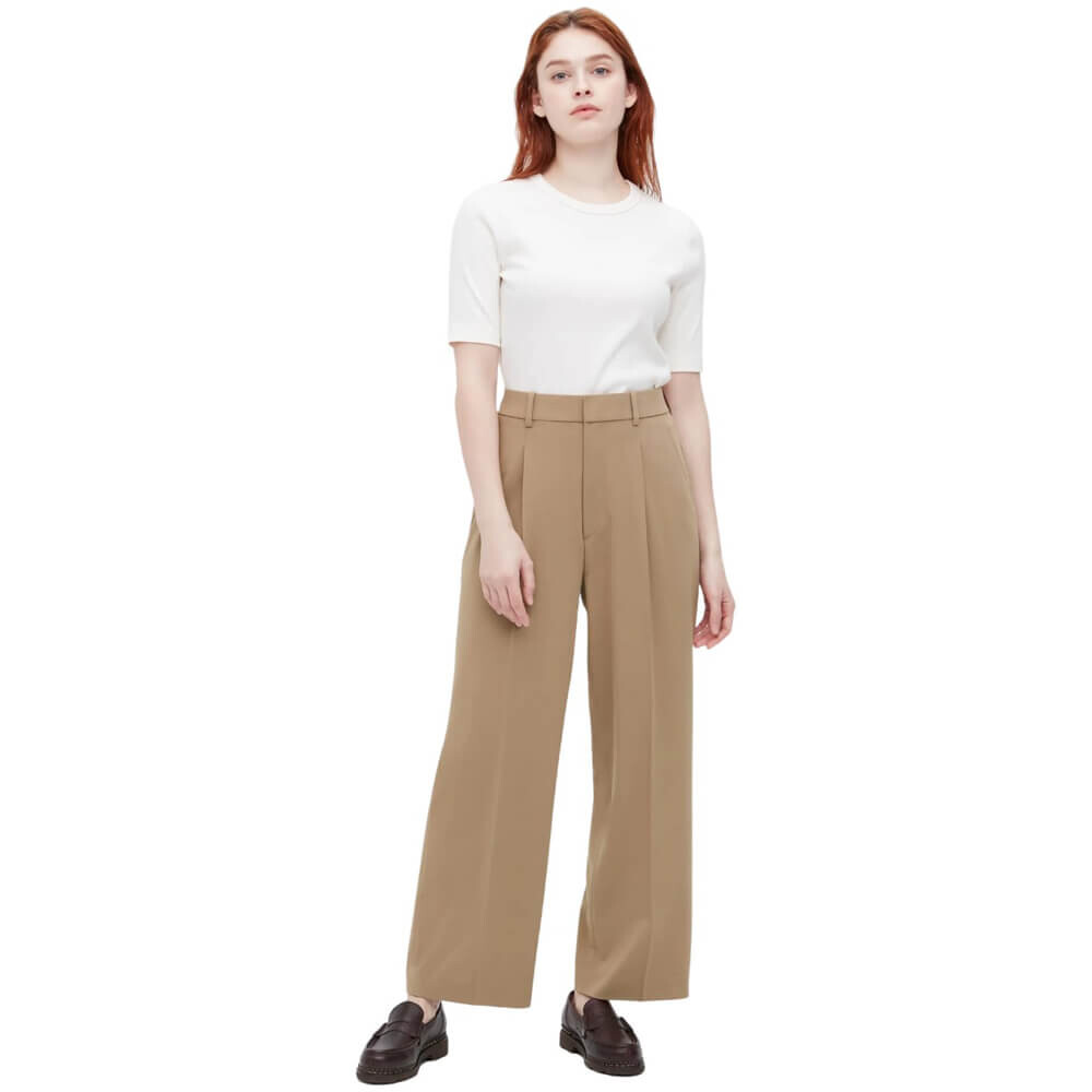 

Брюки Uniqlo Wide-Fit Pleated Pants, бежевый
