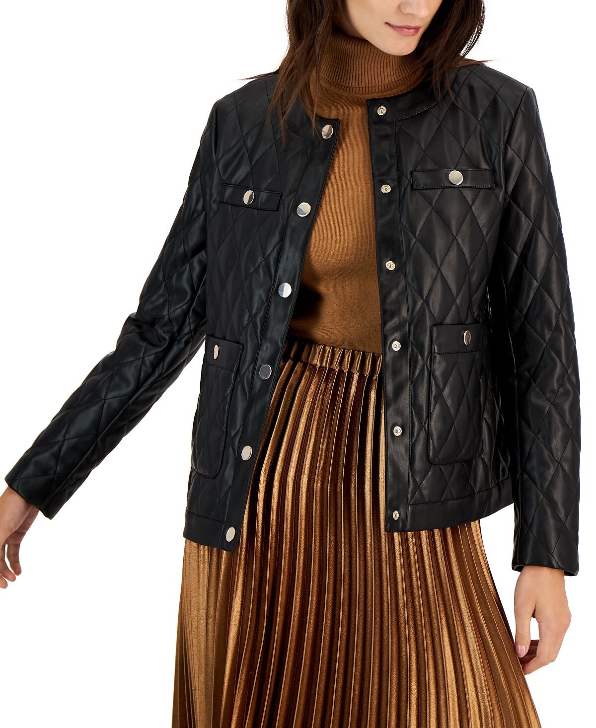 

Женская стеганая куртка на кнопках из искусственной кожи Anne Klein, мульти