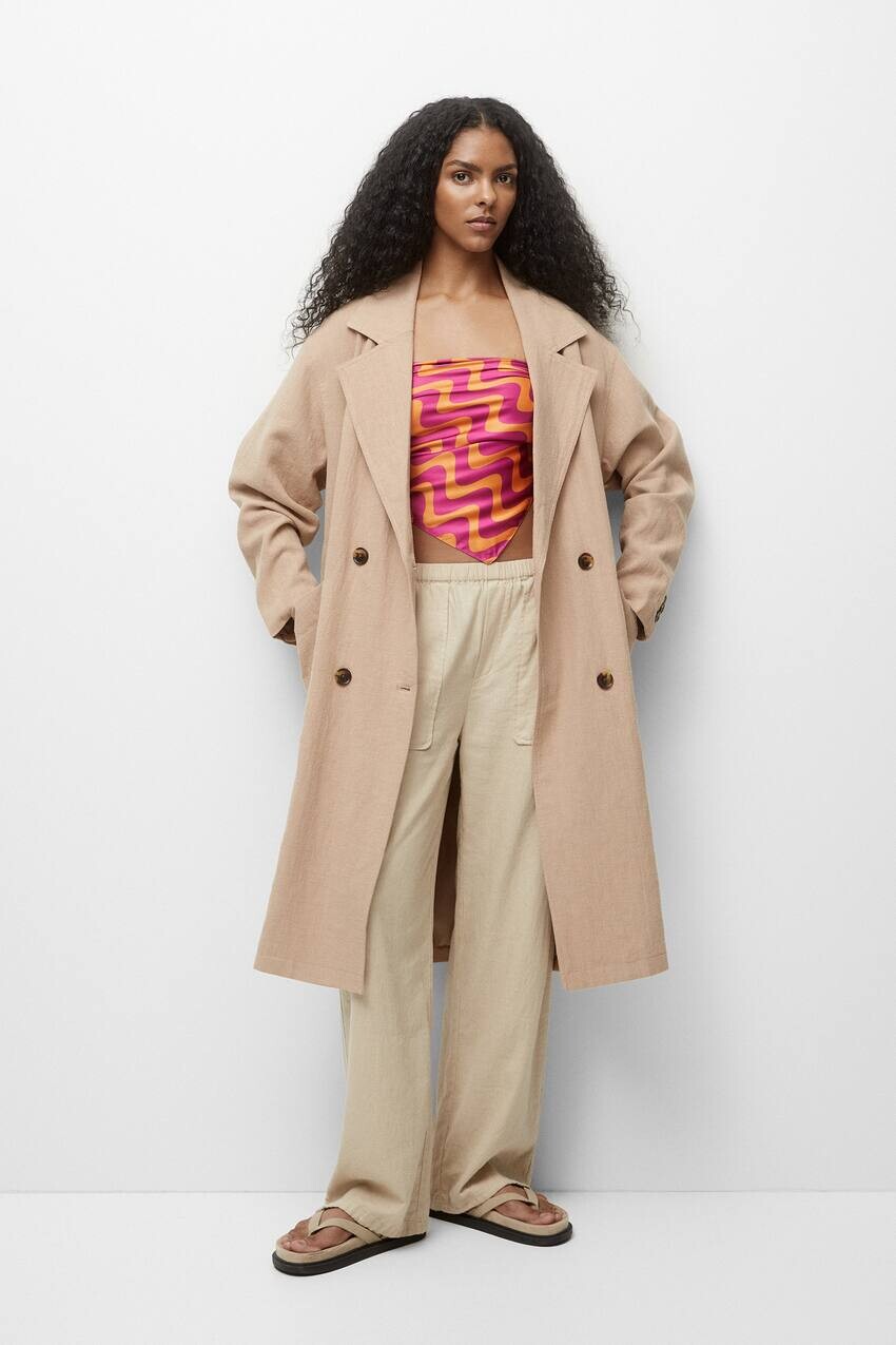 

Длинное деревенское пальто Pull&Bear, песочный
