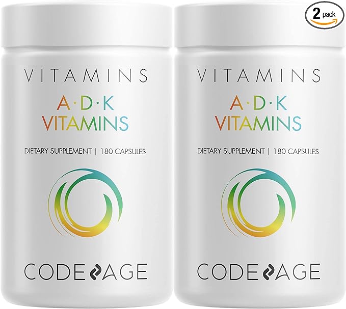 Витаминная добавка Codeage ADK, витамин А, витамин D3, 5000 МЕ К1 и К2 (МК4 и МК7), 2 упаковки davinci labs adk 10 добавка с витамином а витамином d3 10 000 ме и витамином к2 90 капсул