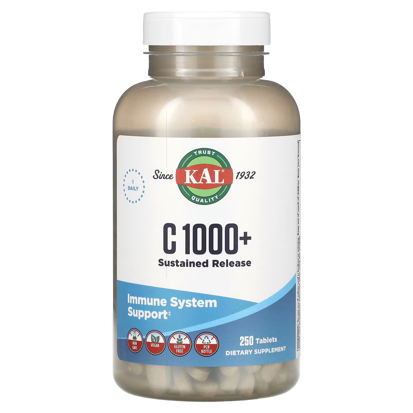 Витамин С KAL C 1000+ замедленного высвобождения, 250 таблеток kal c 1000 с замедленным высвобождением 250 таблеток