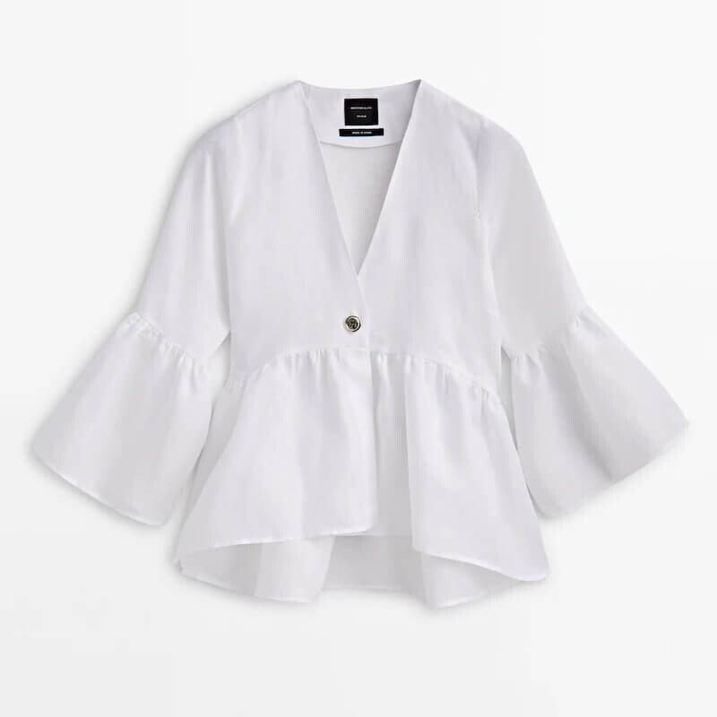 

Рубашка Massimo Dutti Peplum Linen With Button - Studio, белый