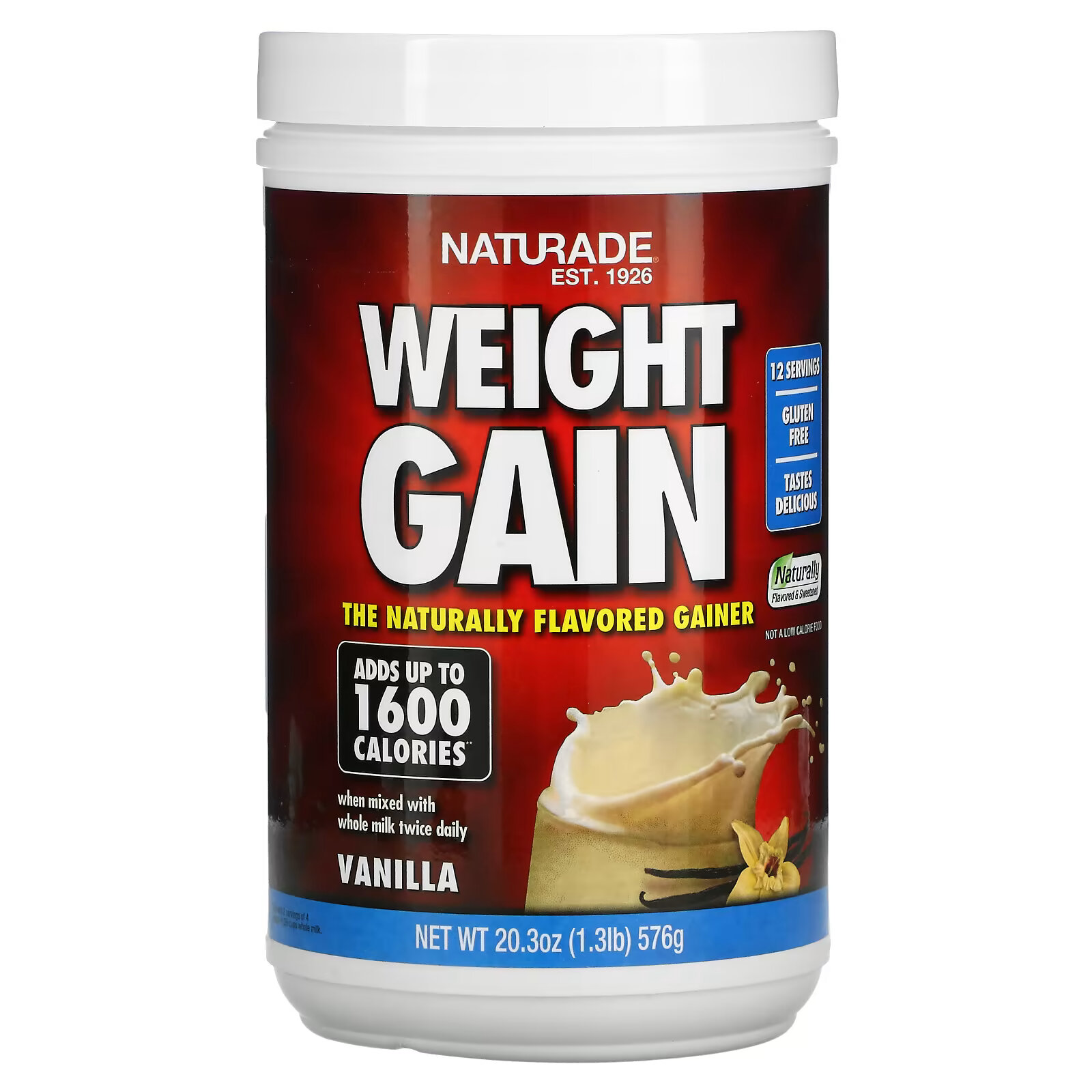 Naturade, Продукт для набора веса, ваниль, 576 г (1,3 фунта) naturade weight gain добавка для набора веса ваниль 1 1 кг 2 5 фунта 40 6 унции