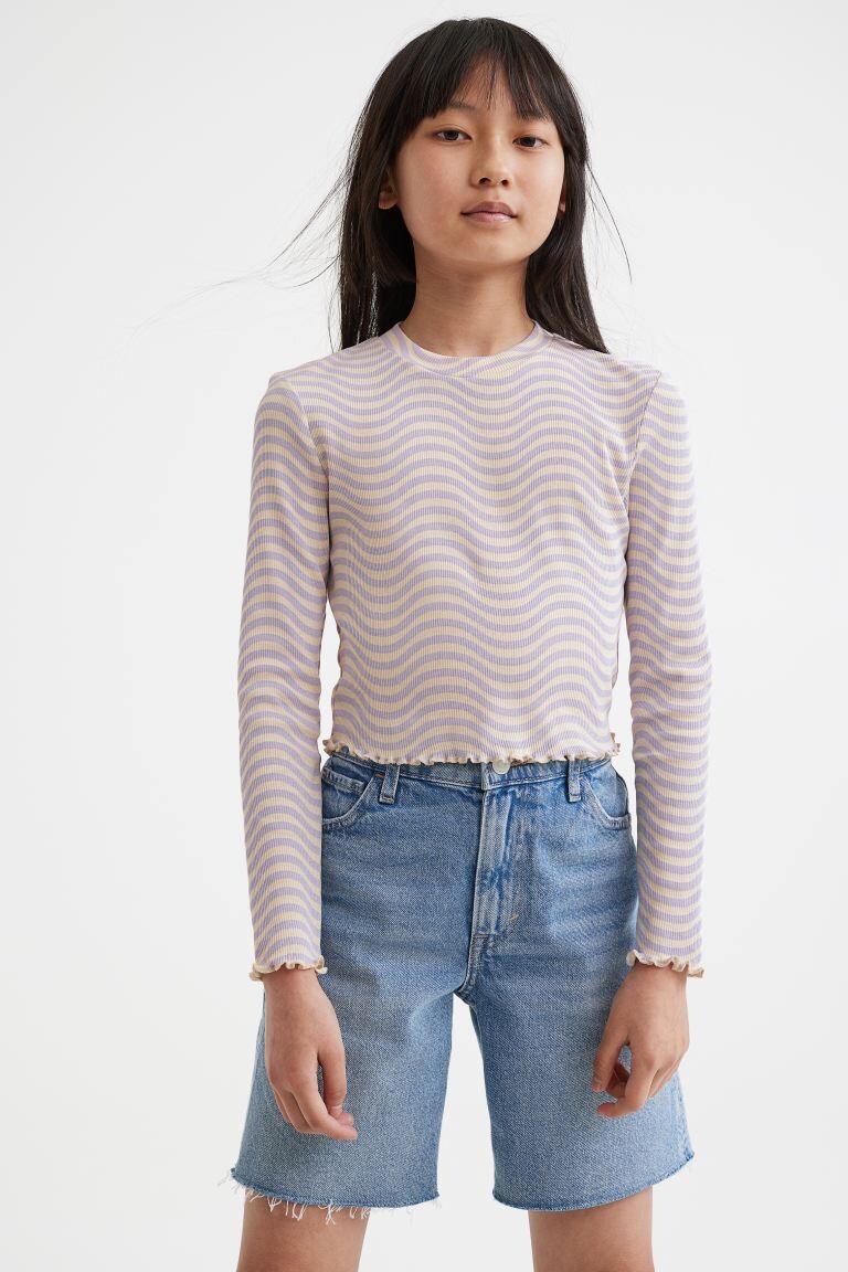 

Короткий топ из хлопкового трикотажа в рубчик H&M Patterned, светло-розовый
