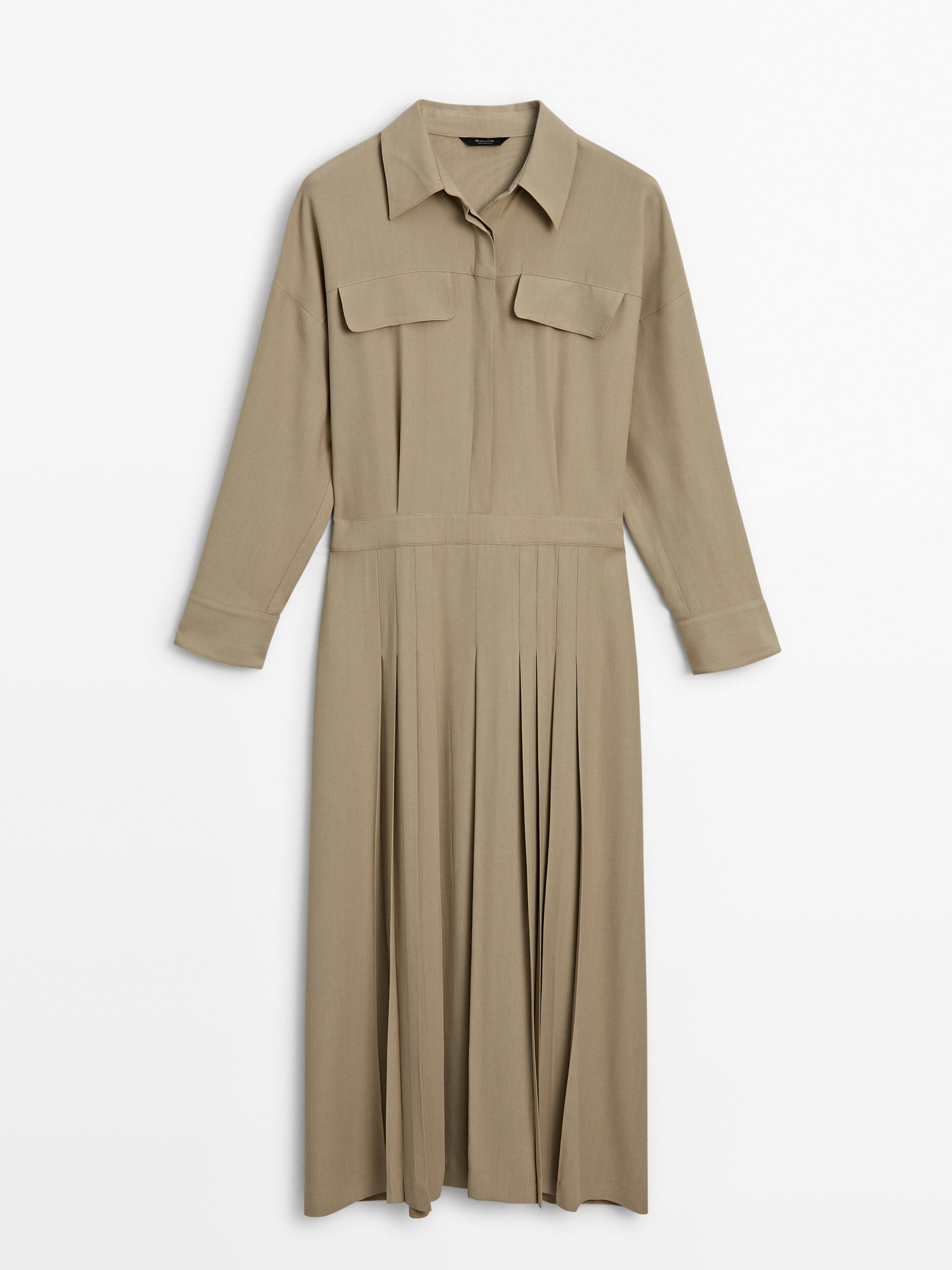 Платье-рубашка Massimo Dutti Box Pleat, светло-коричневый платье свободного кроя со складками