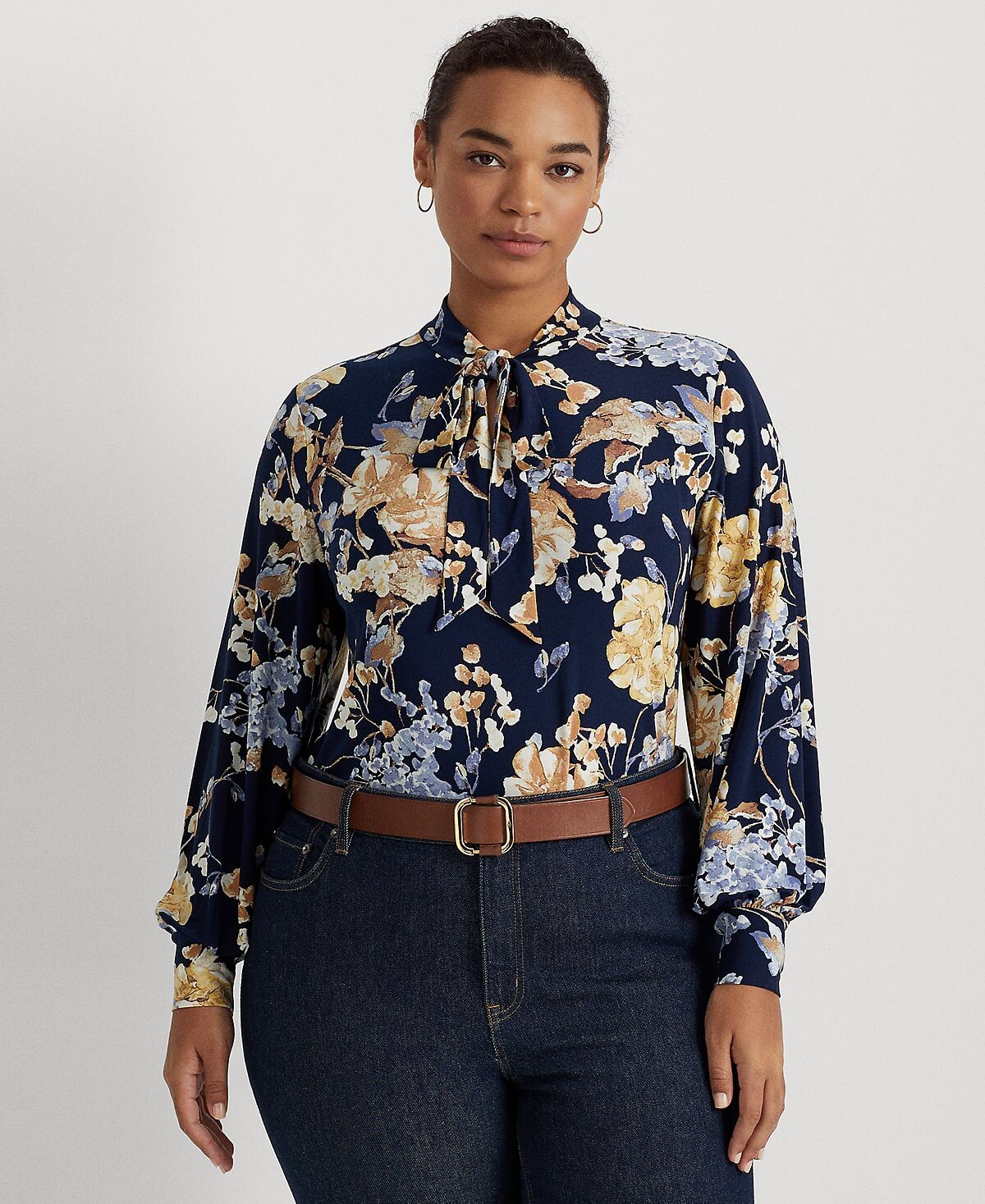 

Плюс размер цветочный топ с объемными рукавами Lauren Ralph Lauren, мульти