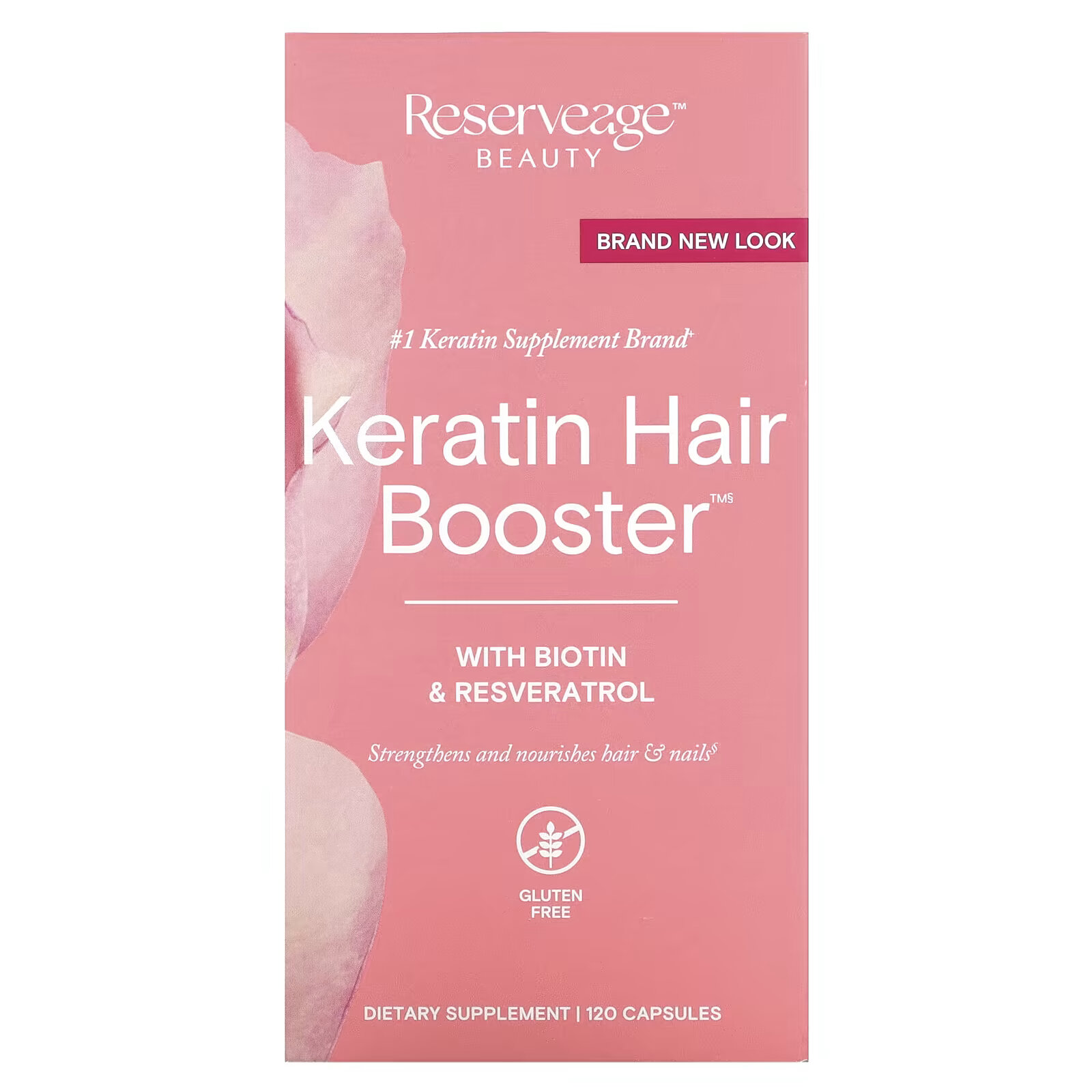 ReserveAge Nutrition, Keratin Hair Booster с биотином и ресвератролом, 120 капсул reserveage nutrition collagen booster с гиалуроновой кислотой и ресвератролом 60 капсул