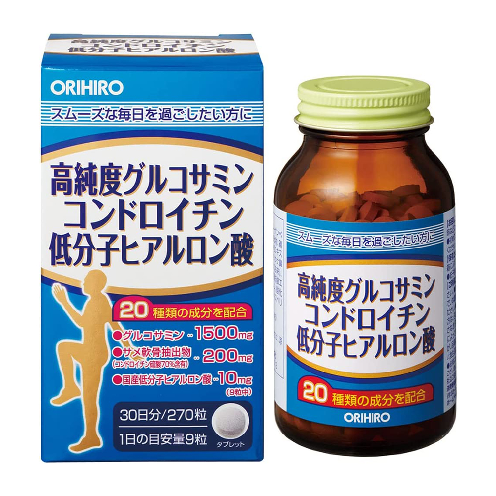 Пищевая добавка Orihiro High Purity Glucosamine Chondroitin Low Molecular Hyaluronic Acid, 270 таблеток цена и фото
