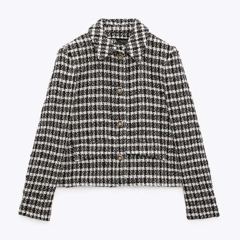 

Пиджак Zara Short Textured Weave, бежевый/черный