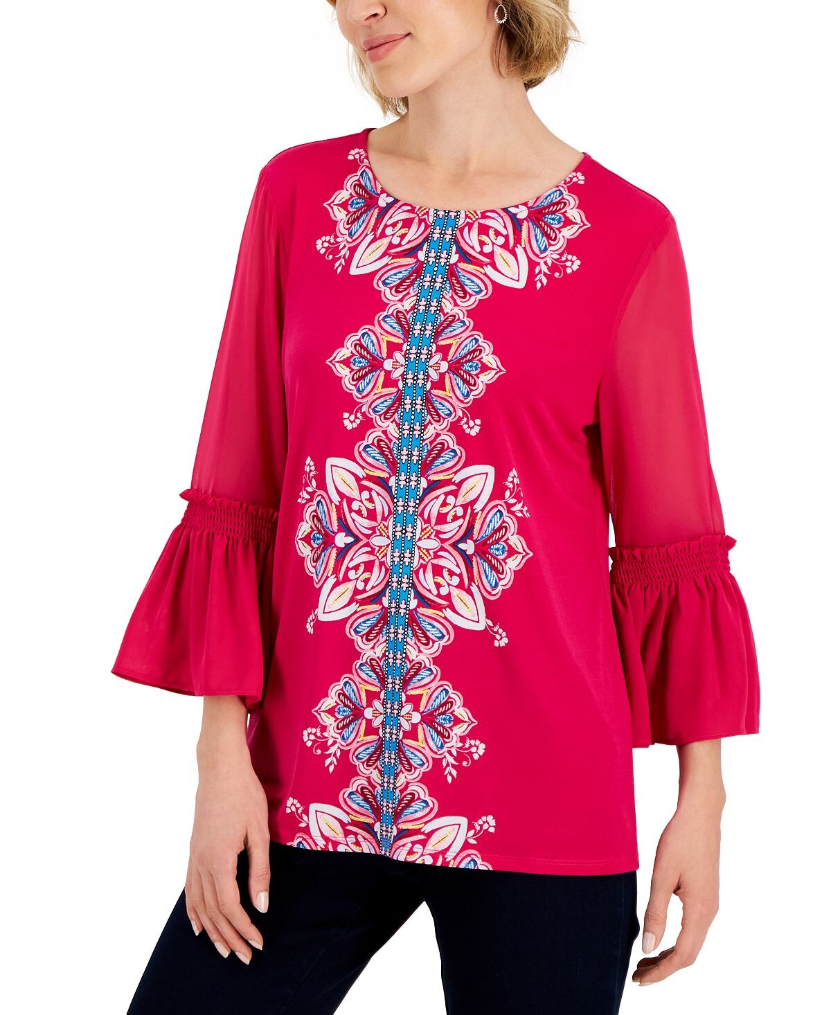 

Женская туника medallion trail с прозрачными рукавами, созданная для macy's JM Collection, мульти