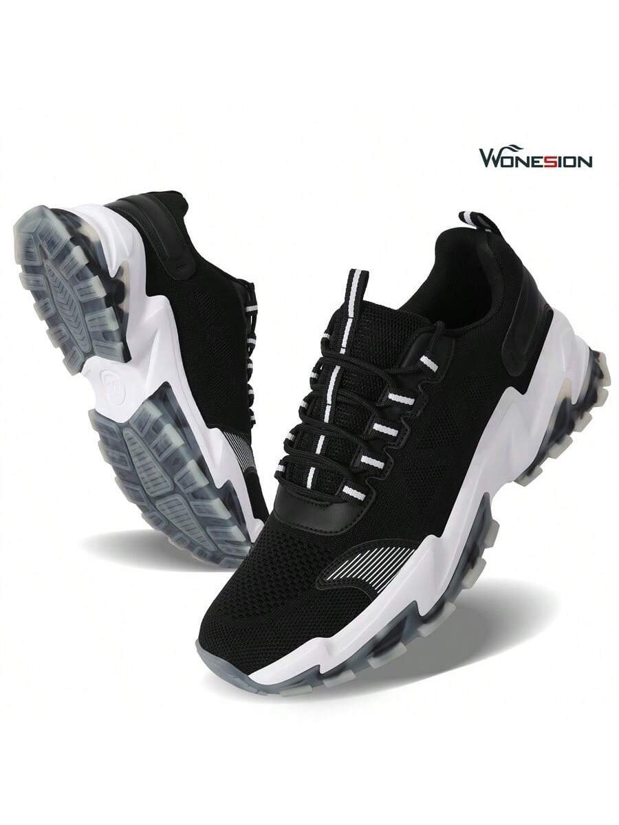 цена Wonesion Мужские прогулочные кроссовки Нескользящие спортивные теннисные дышащие модные кроссовки, черный