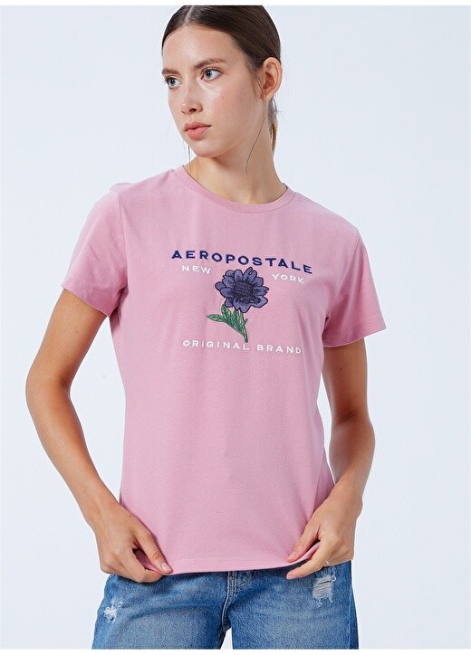 

Розовая женская футболка с круглым вырезом и вышивкой Aeropostale, Розовый