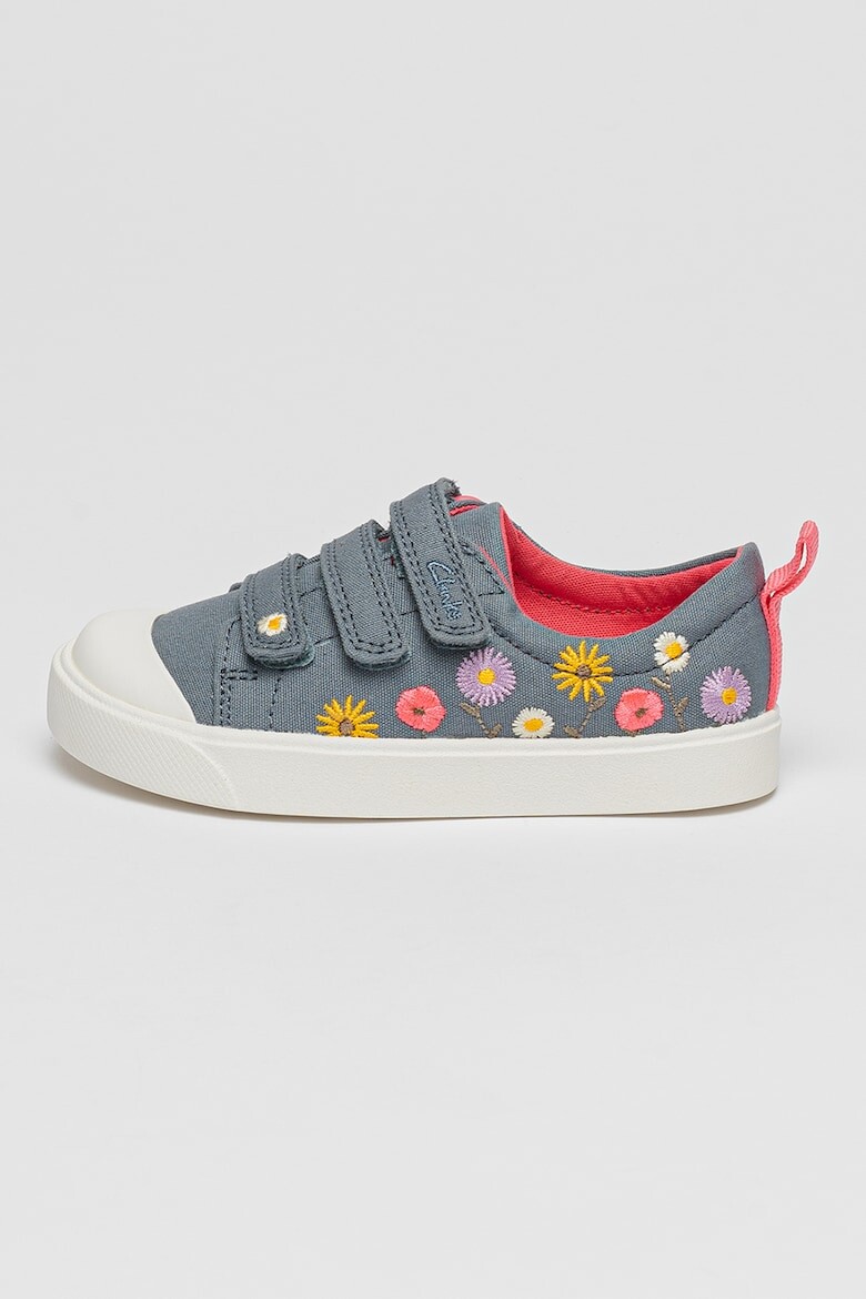 

Кроссовки с липучками и цветочной вышивкой Clarks, синий