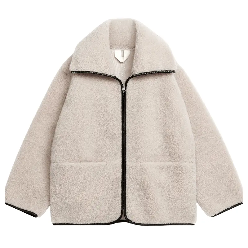 

Куртка H&M Teddy With Leather, бежевый