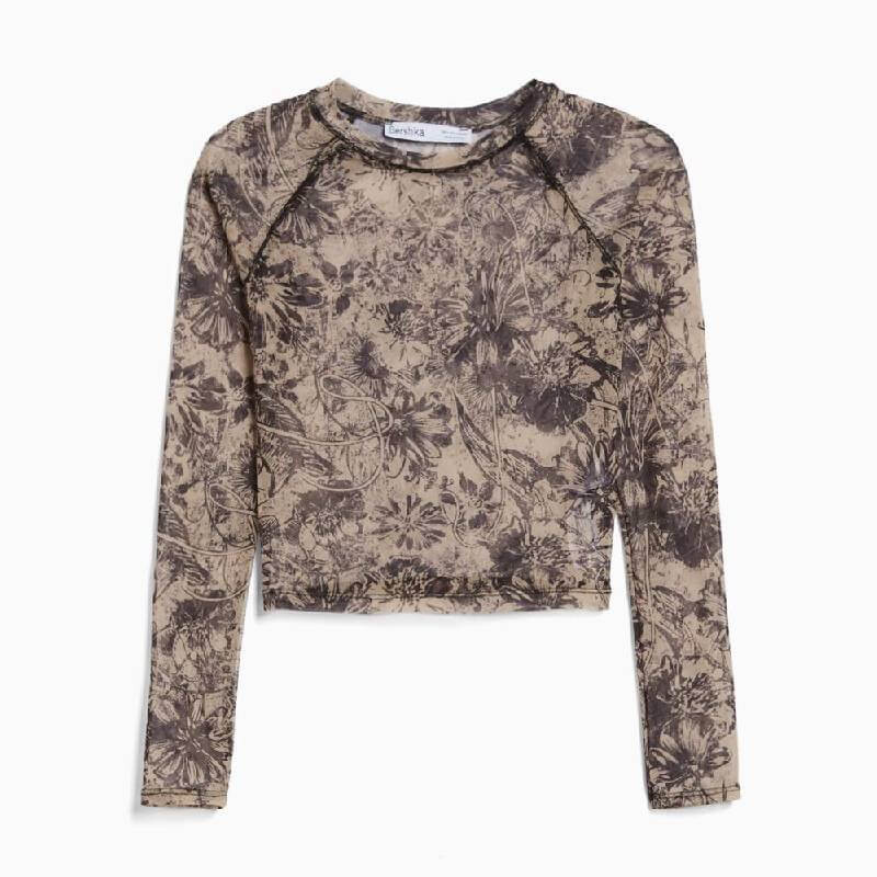 

Футболка Bershka Tulle Raglan Sleeve, бежевый