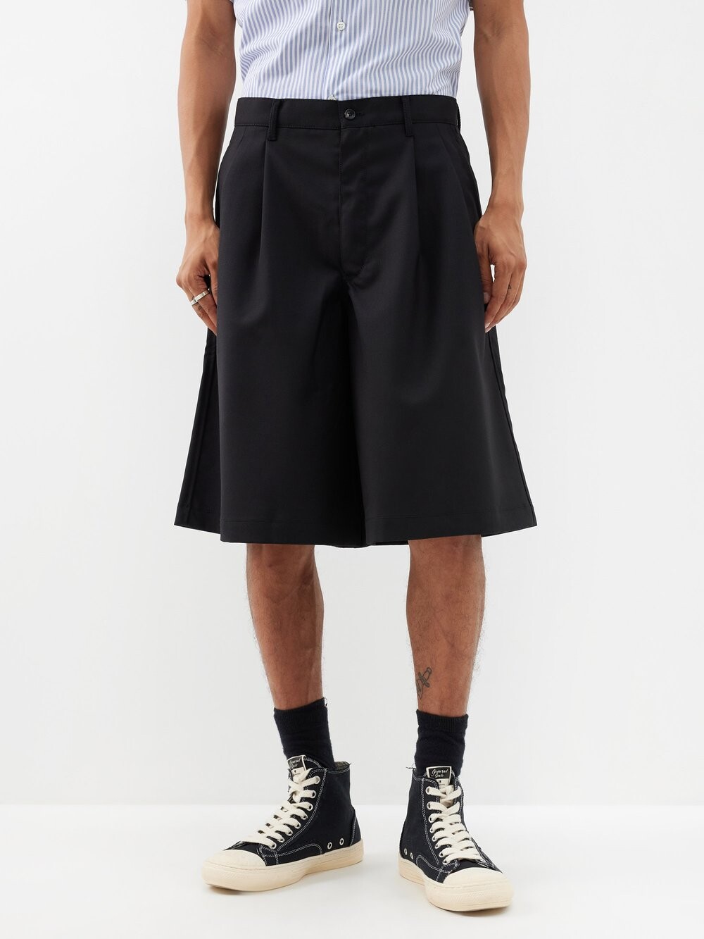 

Широкие шерстяные шорты со складками Comme Des Garçons, черный