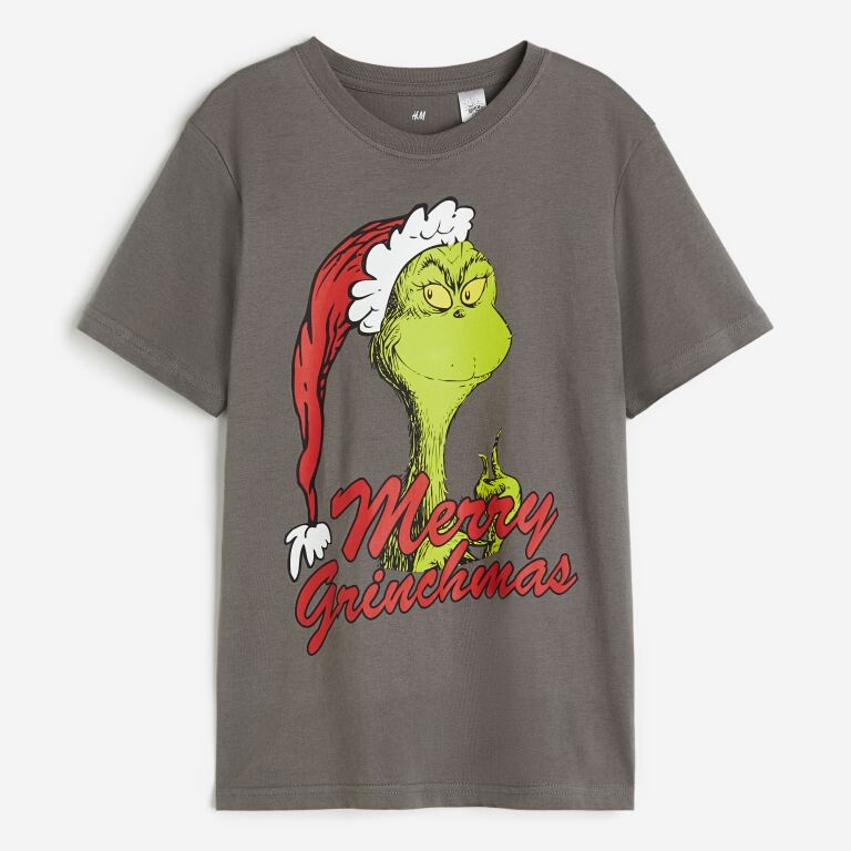 

Футболка H&M x The Grinch Printed, темно-серый
