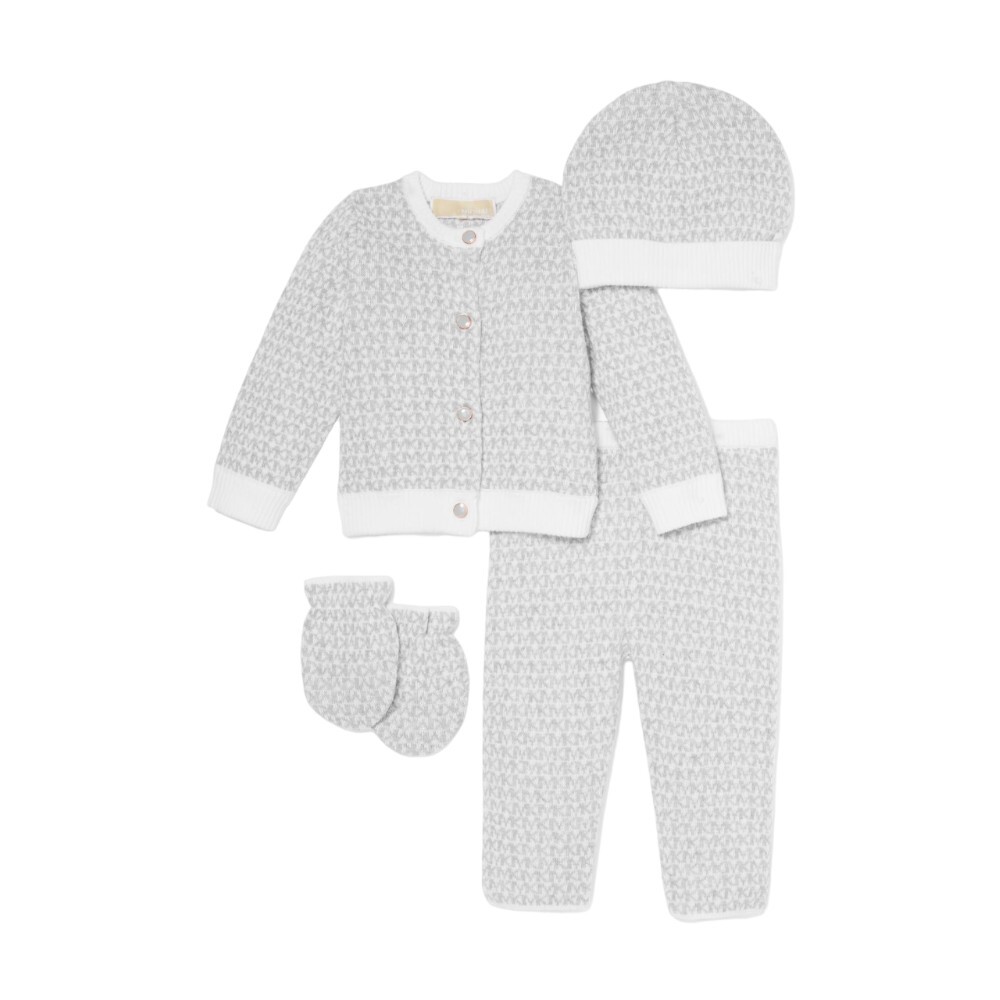 

Комплект для новорожденных, 4 предмета, Michael Kors Kids Logo Jacquard Cotton, светло-серый