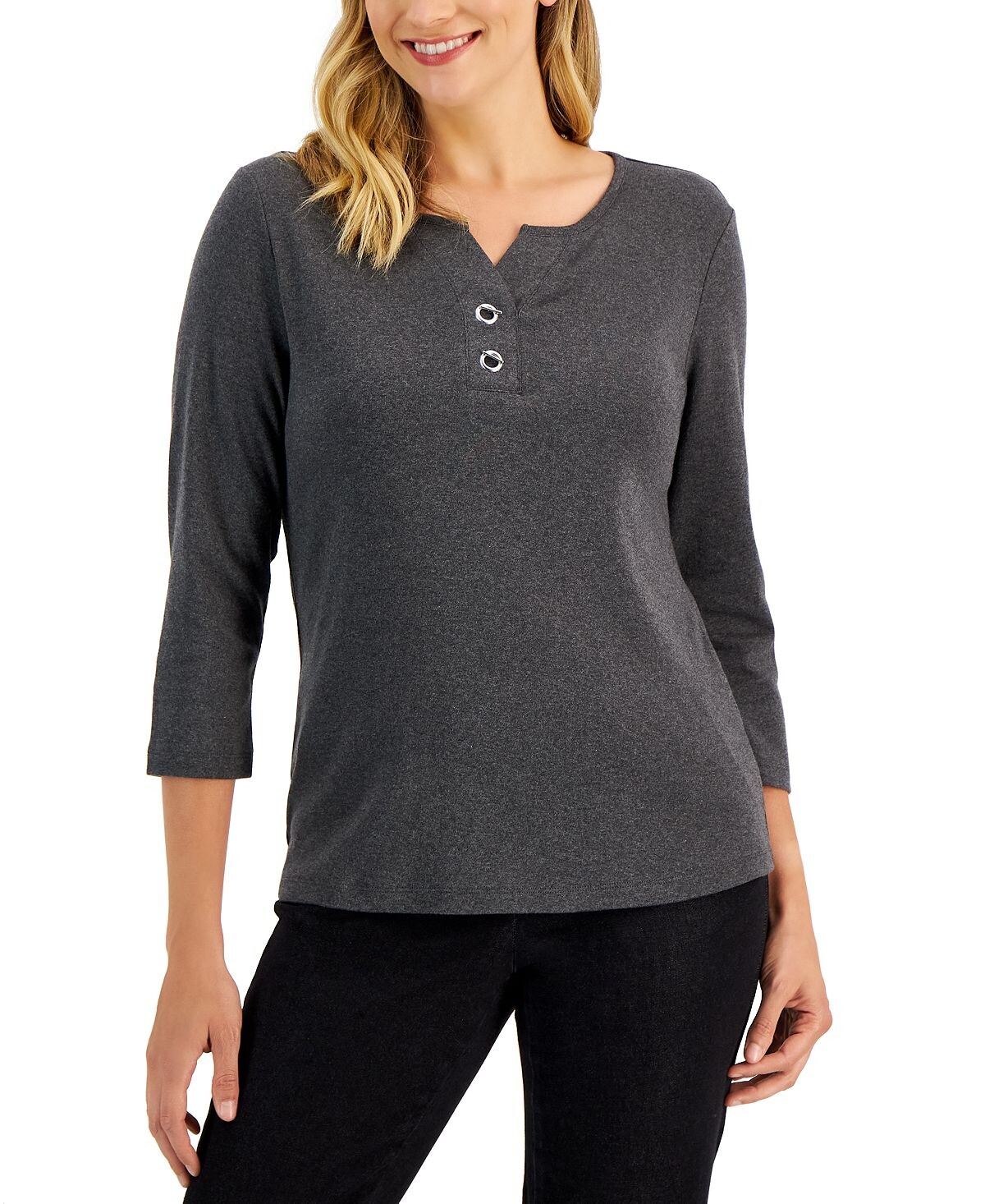 

Женский хлопковый топ henley на пуговицах, созданный для macy's Karen Scott, мульти