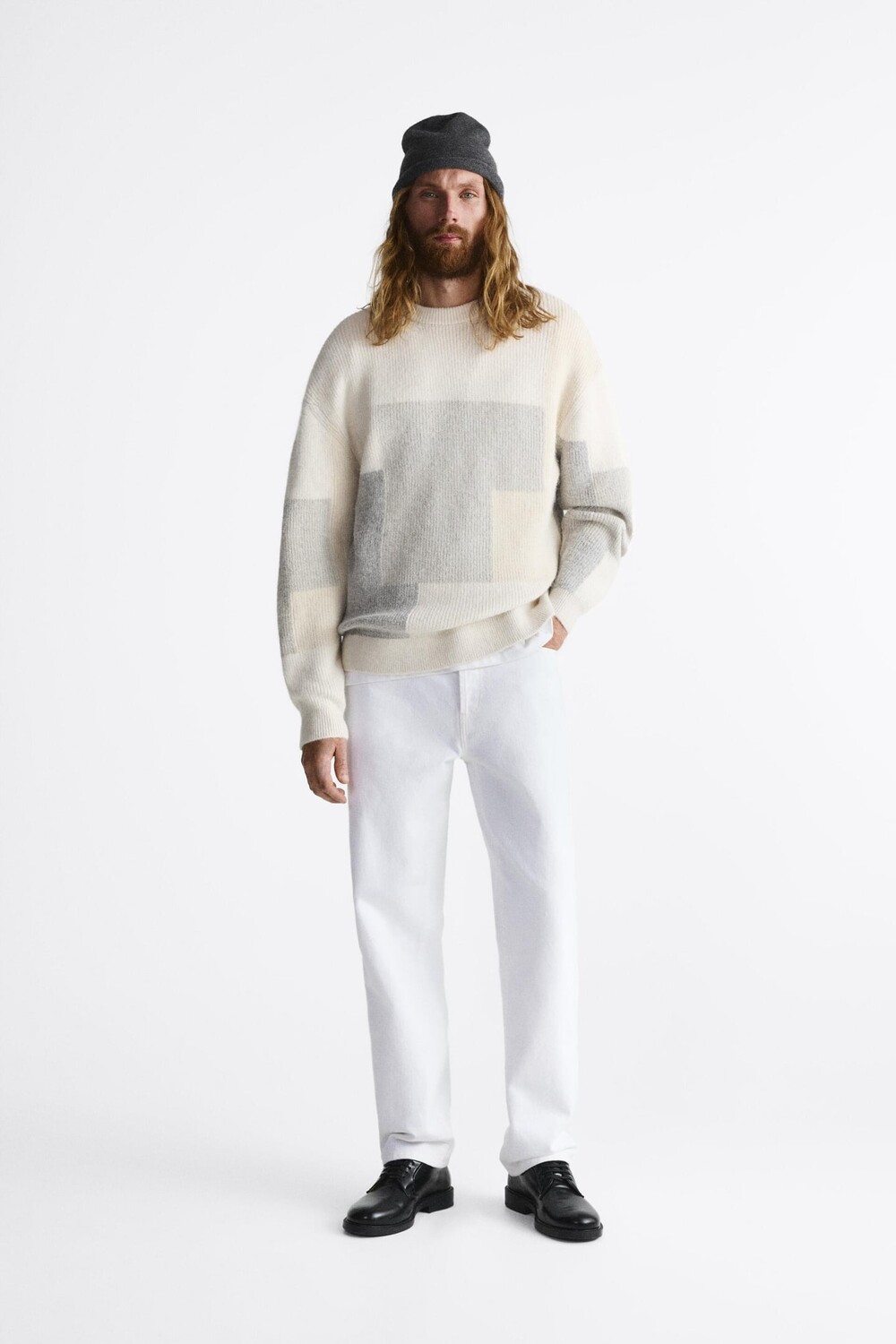 Свитер с цветными блоками ZARA, экру