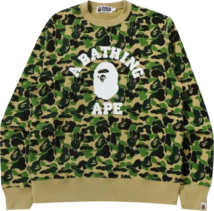 Толстовка BAPE ABC Camo College Wide Crewneck 'Green', зеленый