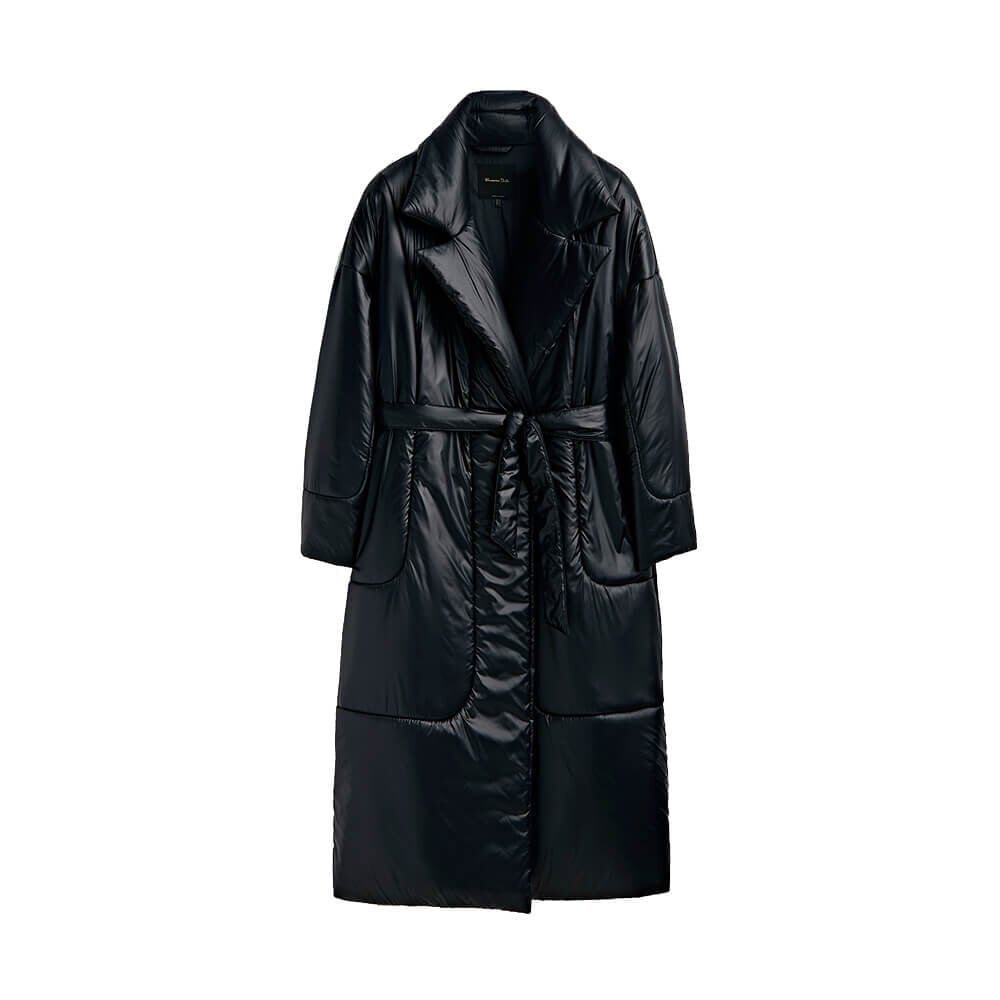 

Пуховик Massimo Dutti Lapel Collar And Belt, чёрный (Размер M)