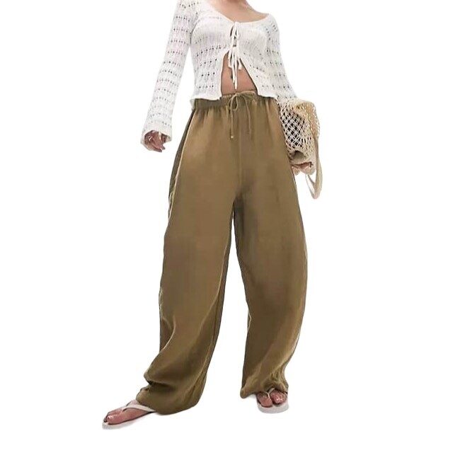 

Брюки-баллоны Topshop Linen, хаки
