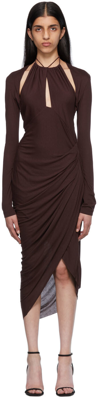 

Эксклюзивное коричневое платье SSENSE LS с лямкой на шее Helmut Lang