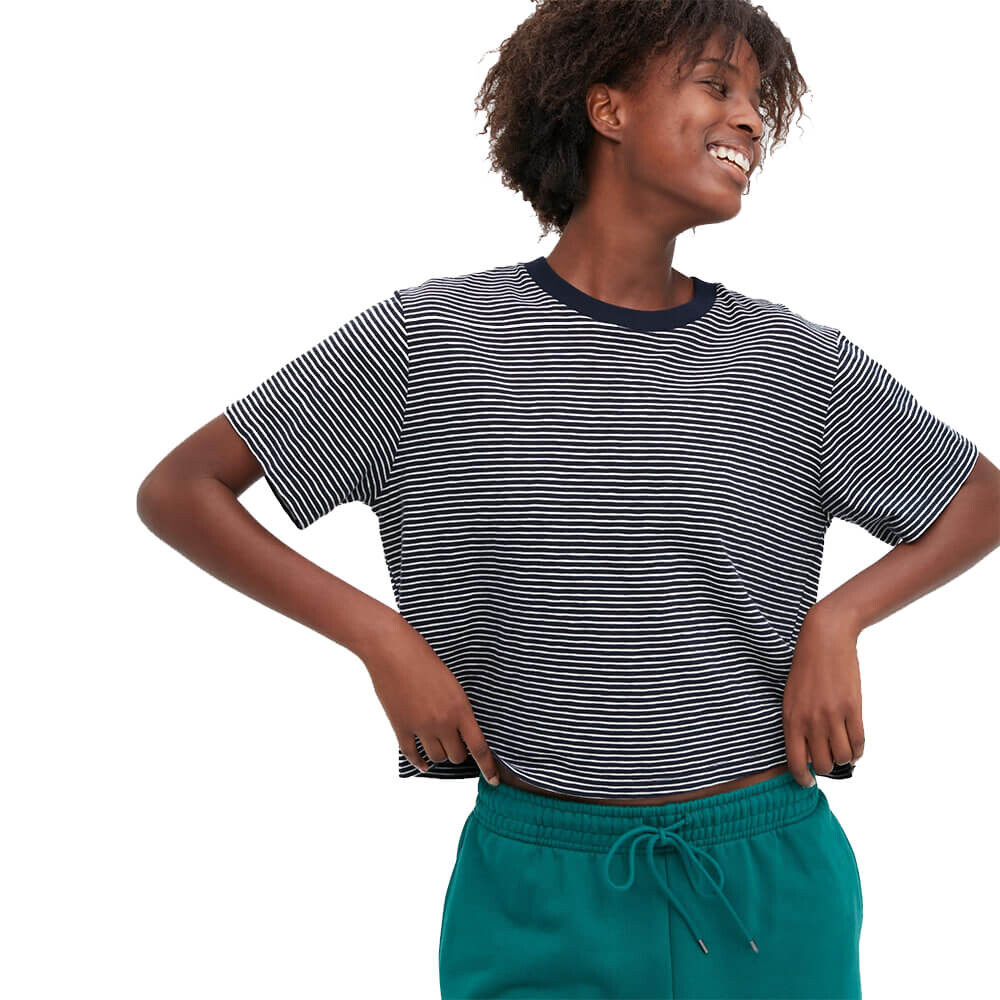 

Футболка Uniqlo Slub Jersey Striped Cropped, тёмно-синий
