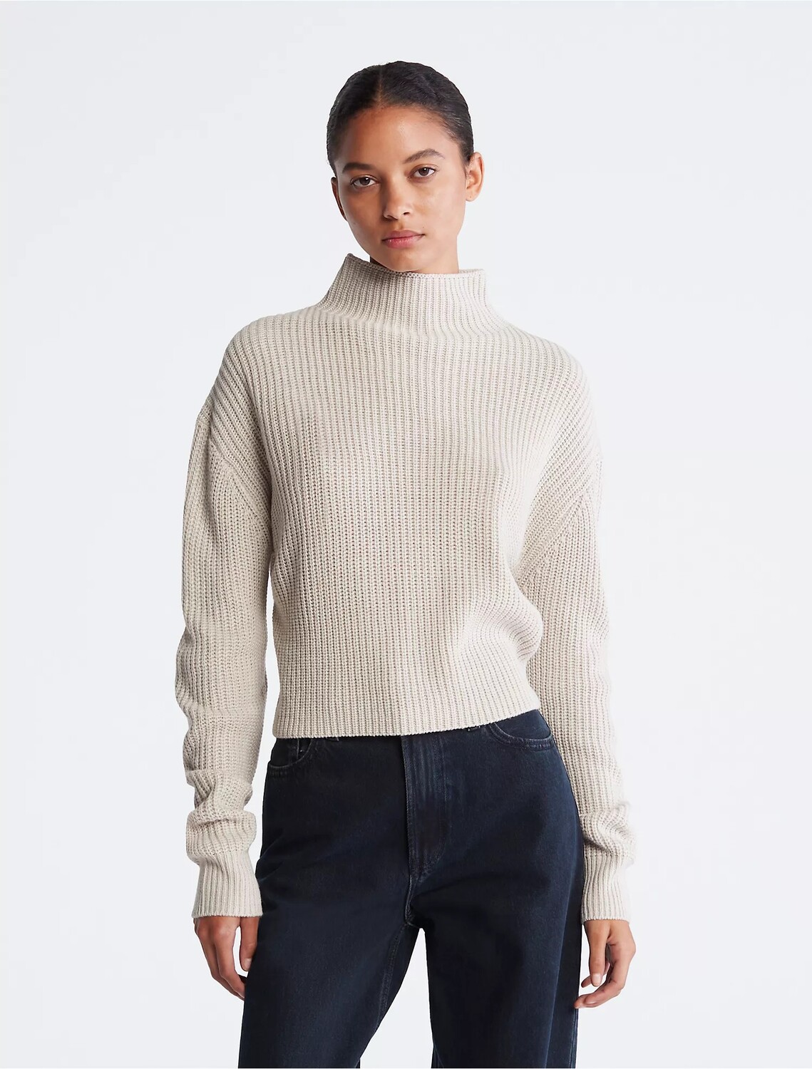 

Свитер Calvin Klein Ribbed Elbow Patch Mock Neck, бежевый