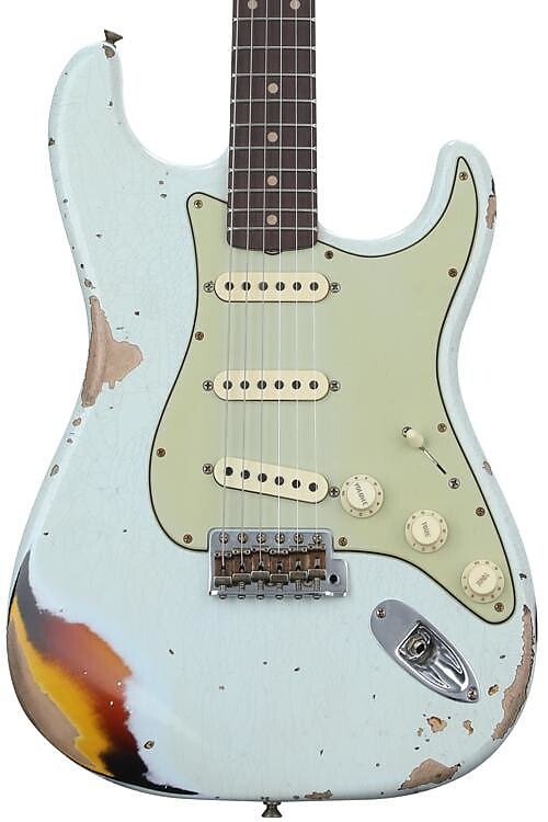 

Fender Custom Shop '61 Stratocaster Heavy Relic - Super Faded Aged Sonic Blue поверх 3-цветных Sunburst 9235001575